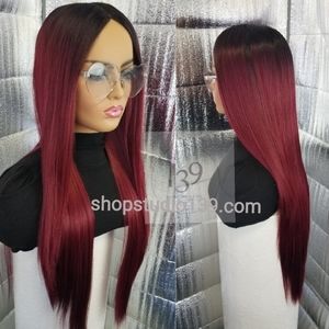 Sexy burgundy ombre extra long wig